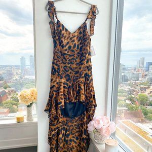 Hottie Couture Women's Brown & Black Sleeveless Leopard Print V-Neck Midi Dress